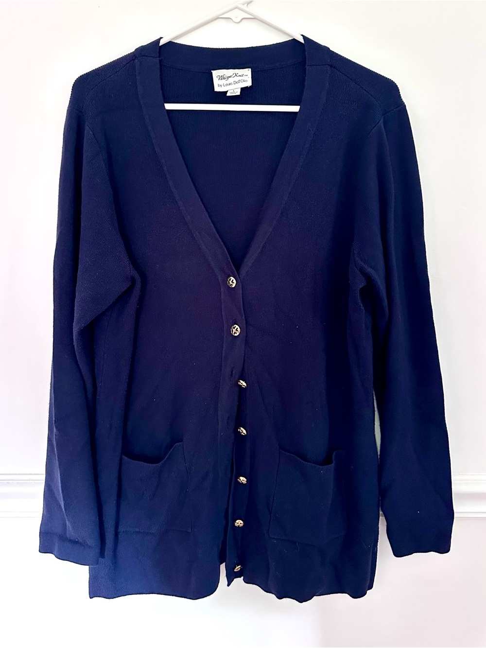 Whisper Knit by Louis Dell’Olio Cardigan Large Navy Blue Gold Button 1